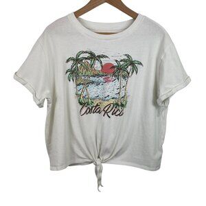 American Eagle Costa Rica Graphic White Crop Top w/Tie Front Womens Size XL